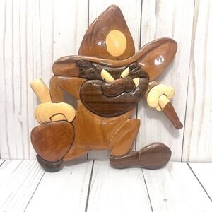 Handcrafted Wood Intarsia Yosemite Sam Wall Art Looney Tunes Cowboy Plaque 12”